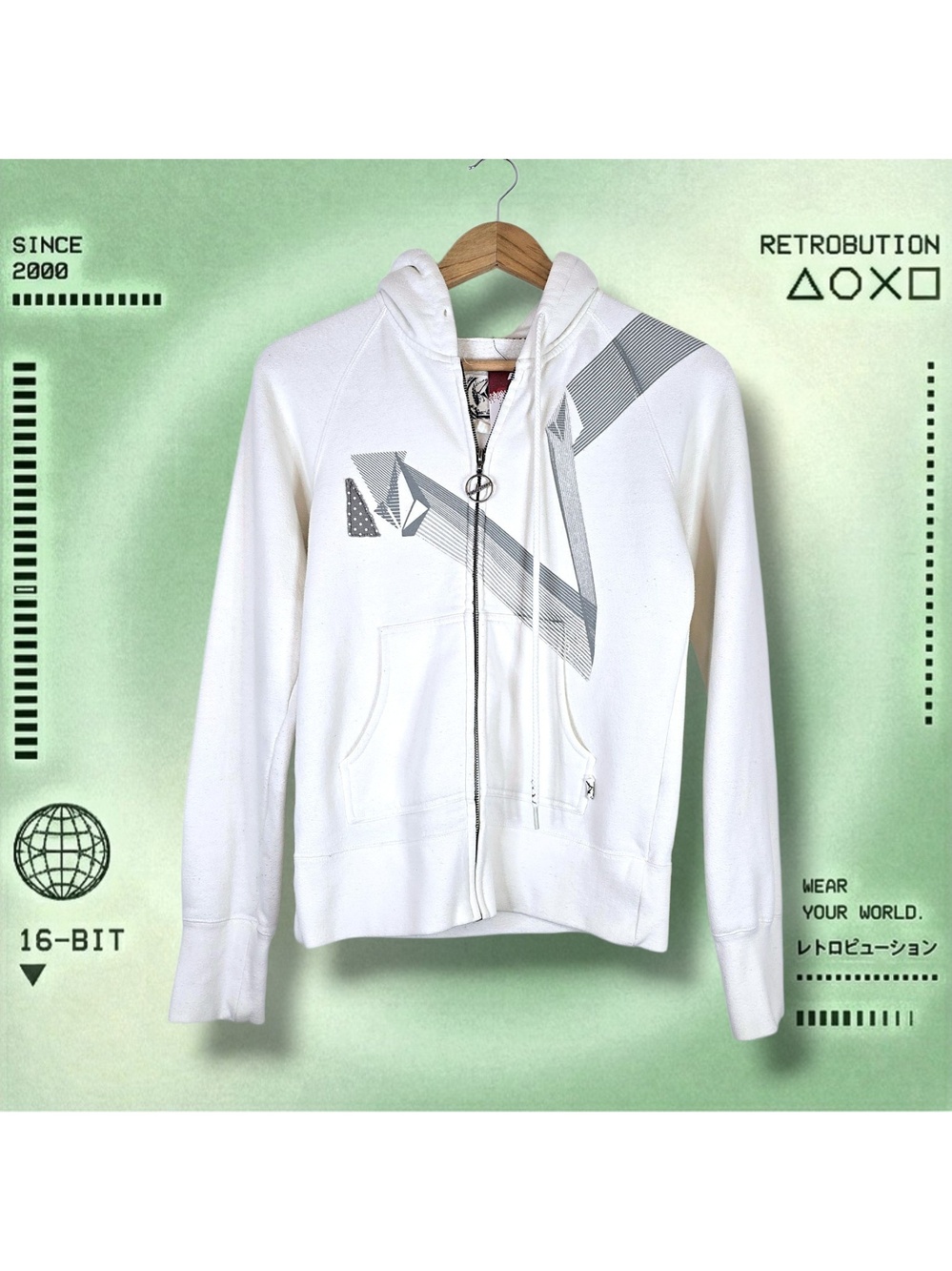 Y2K Volcom Zip Up Hoodie Sweatshirt White Size M